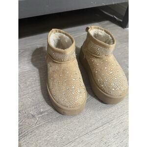 Rock And Candy Rhinestone Platform Brown Faux Fur Boots Girls Pull On Size 11